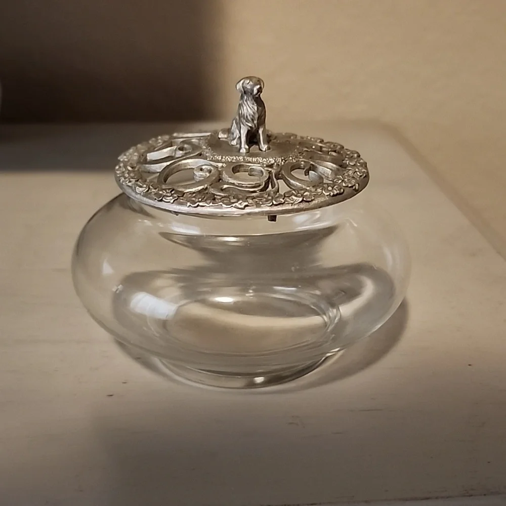 Trinket Jar with Pewter Dog Top by Davis Brown - Picture 1 of 6